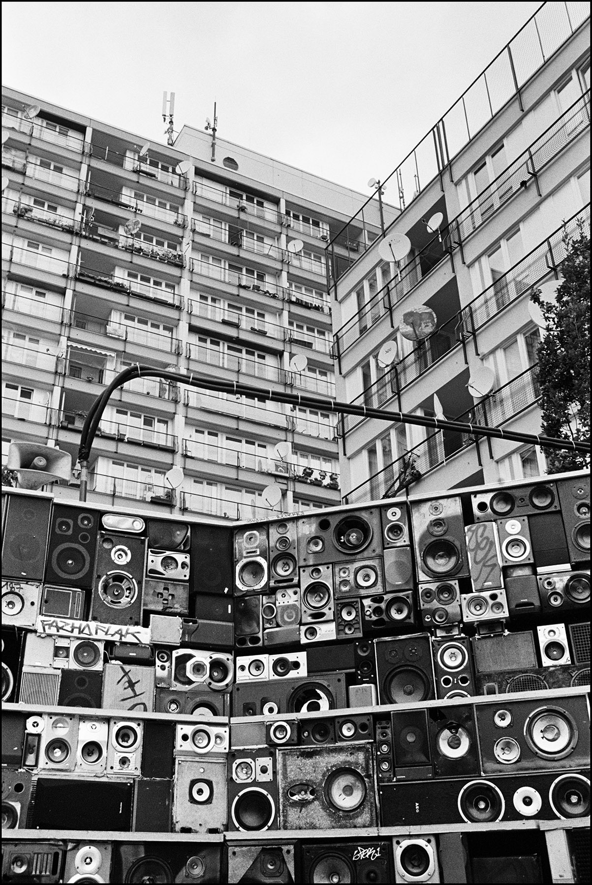 speakers in front of houses